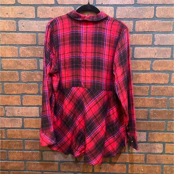 J. Jill Soft Button-Front Plaid Tunic Scarlet Multi Medium Tall Cozy Transition - Picture 2 of 10